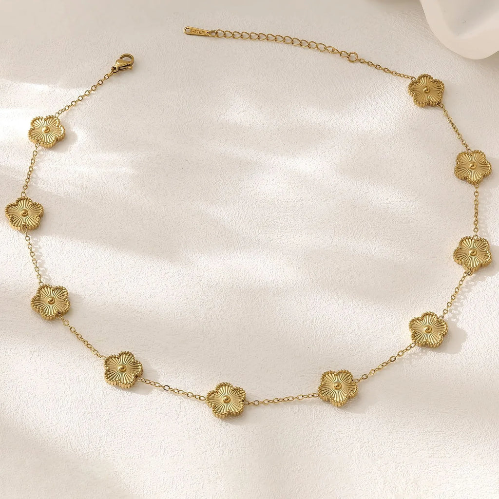 Botanical 10 Flowers Stainless Steel Five Leaf Flower Necklace MiBonimalist for Woman Girl Casual Vacation Luxury Jewelry Clover
