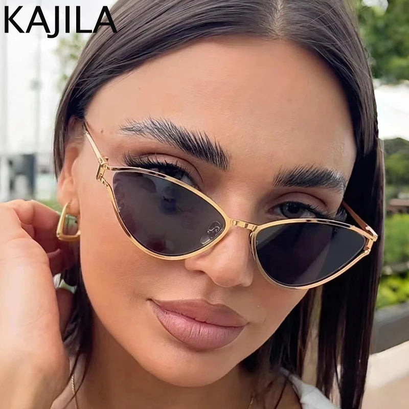 Sexy Cat Eye Sunglasses Women 2025 Luxury Brand Vintage Small Oval Punk Metal Frame Sun Glasses For Ladies Retro Eyewear Shades