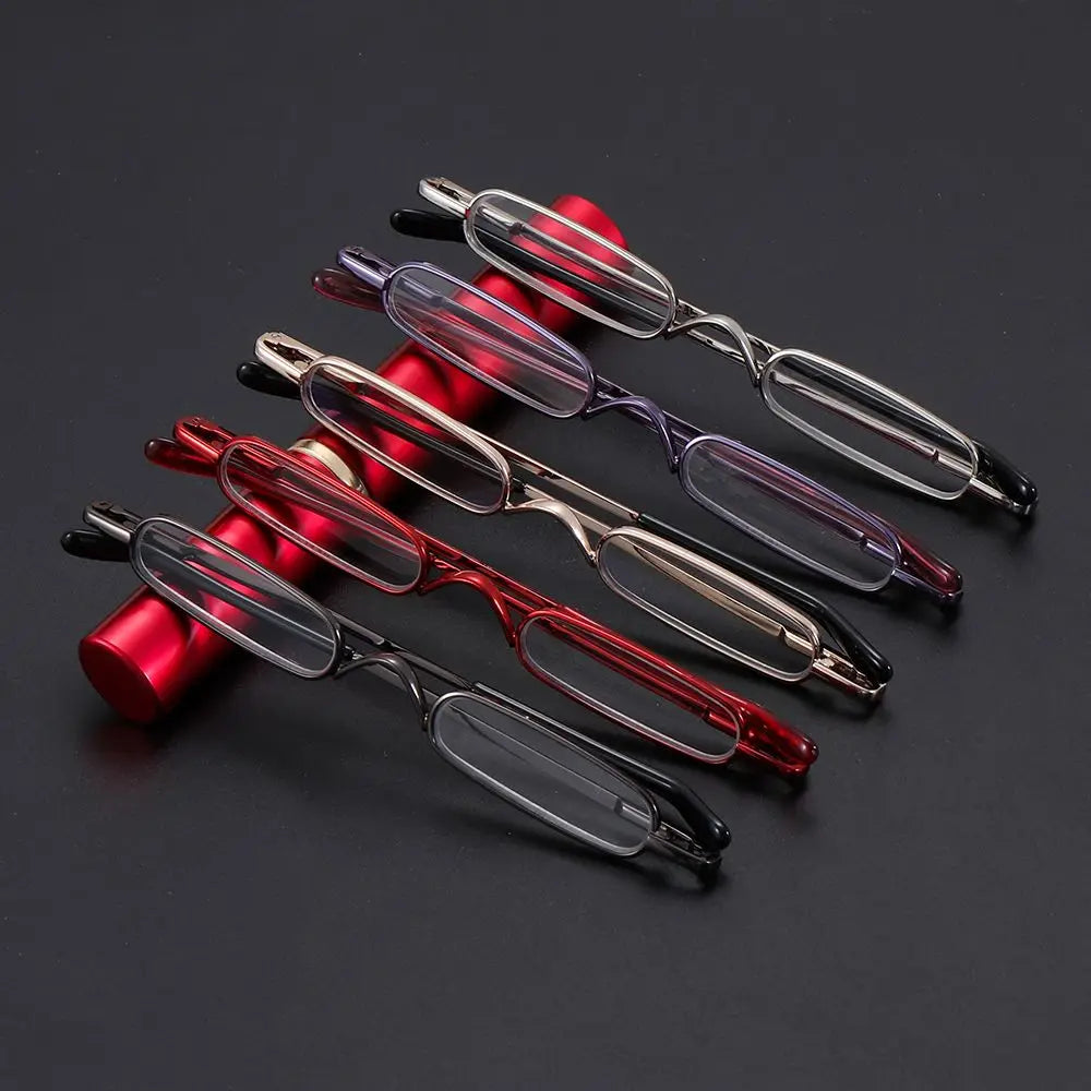1PC Mini Small Tube Reader Glasses Slim Pen Reading Glasses Spring Hinged Eyeglasses with Portable Clip Case  for Men Women