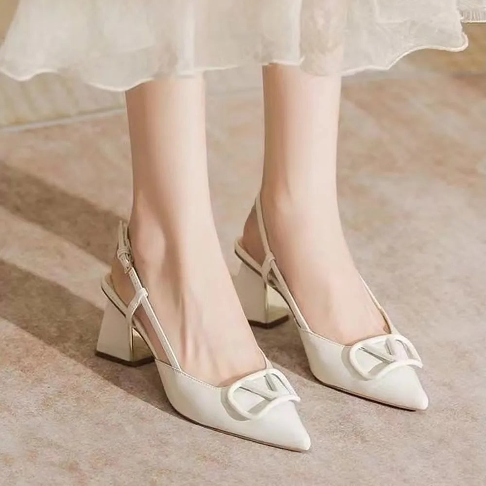 Fashion Solid Thin Heels Sandals for Women New Hot Sale Summer Casual Med Heel Ladies Shoes One-line Buckle Women's Sandals