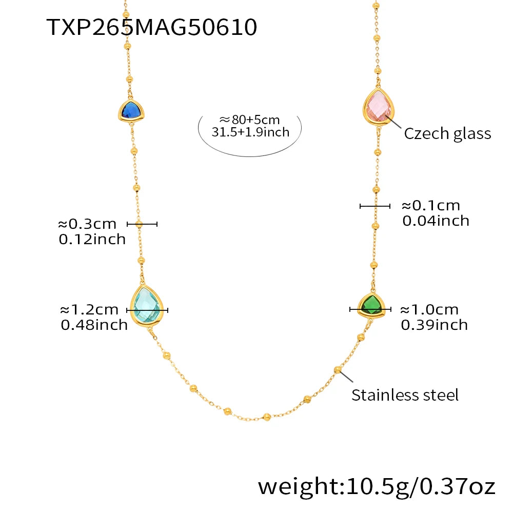 Colorful Waterdrop Stainless Steel Necklace for Women Luxury Czech Glass Gold Plated Cuff Open Bangle Charm Jewelry