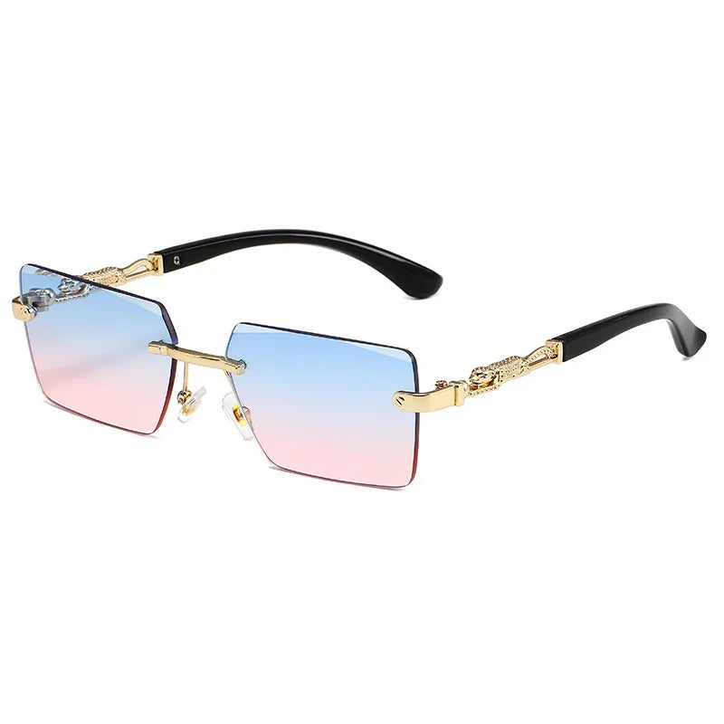 Fashion Rimless Sunglasses UV400 Rectangle Women Men Shades Hiking Square Sun Glasses Female Male Beach Vacation Travel Eyewear
