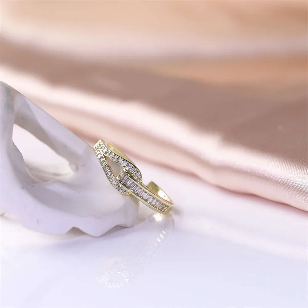 WDM Zircon Open Cubic Geometric Creative Design For Women Adjustable Finger Couple Rings Femme Wedding Jewley Party Gift