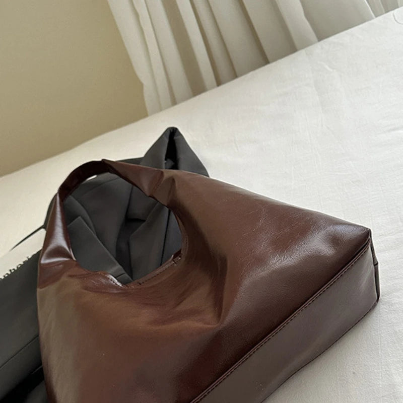 Large Capacity PU Leather Hobo Retro Red Bags Autumn Winter Shoulder Bag for Women 2025 New Trend Y2K Handbags and Purses Tote