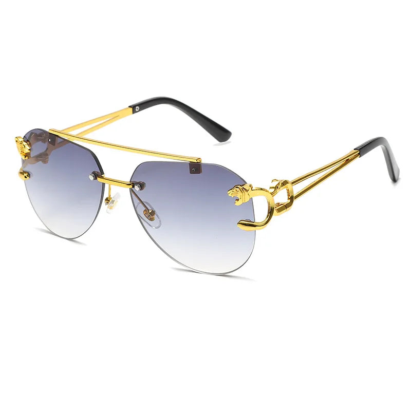 New Rimless Sunglasses Pilot Fashion Metal Frame Women Men Large Round Sun Glasses for Female Male Gradient Traveling Oculos