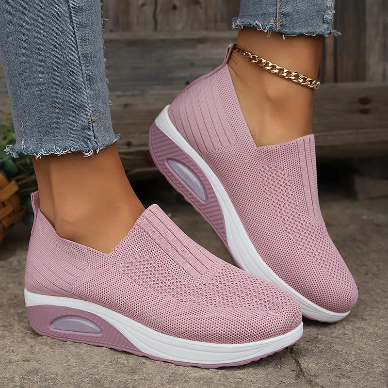 Breathable Knit Wedges Sneakers Woman Spring Autumn Slip On Platform Sport Sneakers Woman Plus Size Thick Sole Walking Shoes