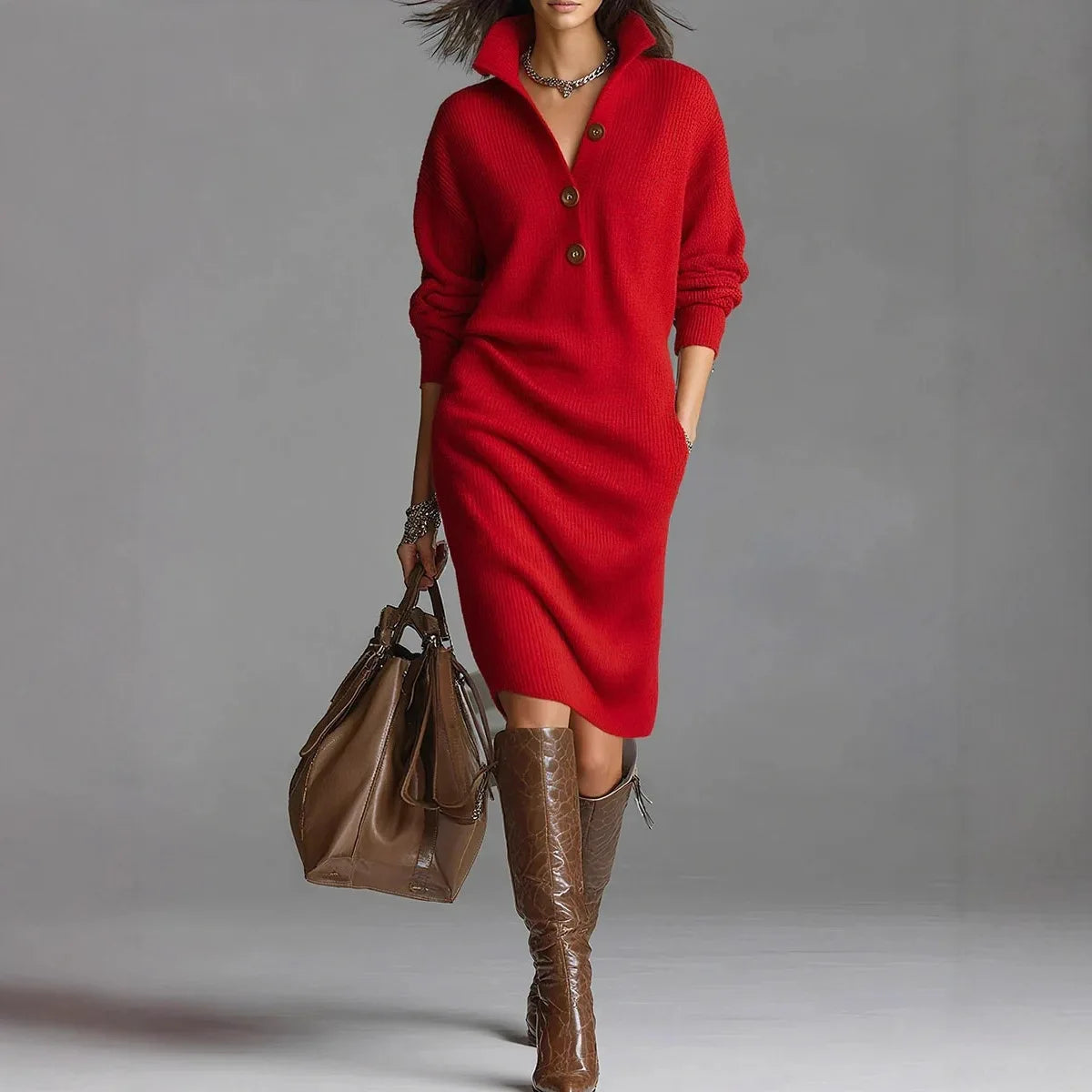 Fall Winter Sweater Dress Women 2025 Fashion Solid Color Slim Long Sleeve Midi Dresses Elegant