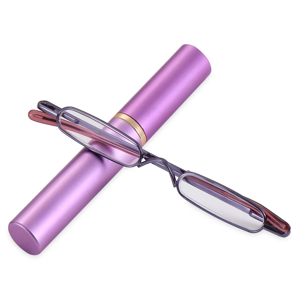 1PC Mini Small Tube Reader Glasses Slim Pen Reading Glasses Spring Hinged Eyeglasses with Portable Clip Case  for Men Women