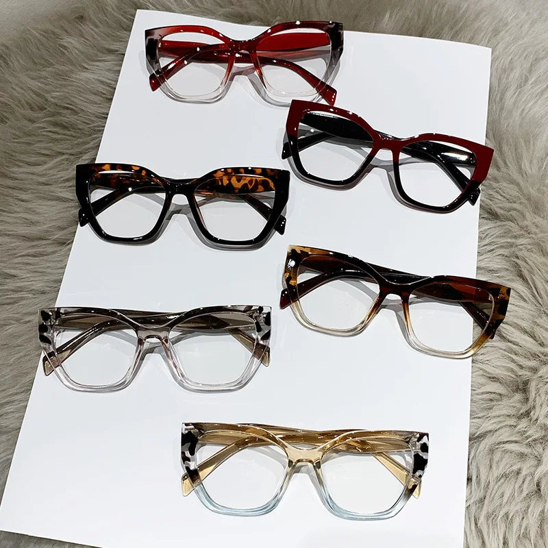 Luxury Brand Designer Women Fashion Cat Eye Anti Blue Light Glasses Double Color Big Frame Reading Glasses Presbyopia Eyewear