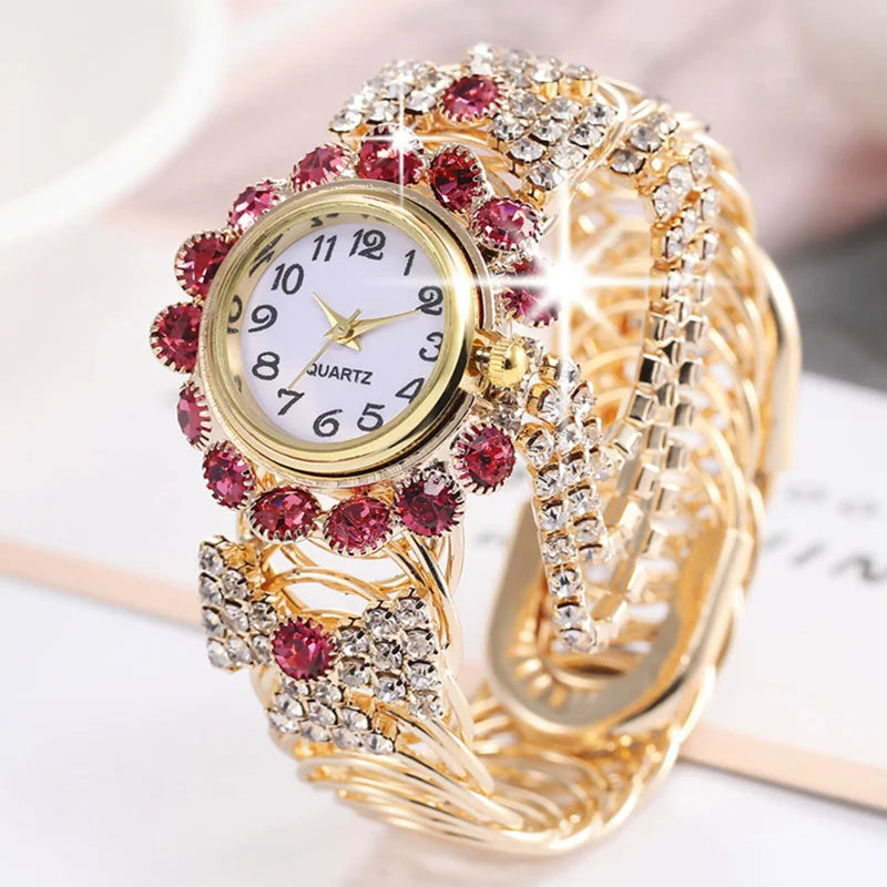 Women Shine Bracelet Watch Luxury Elegant Rose Gold Stainless Steel Wristwatch Ladies Rhinestone Clock Montre Femme Relojs saati