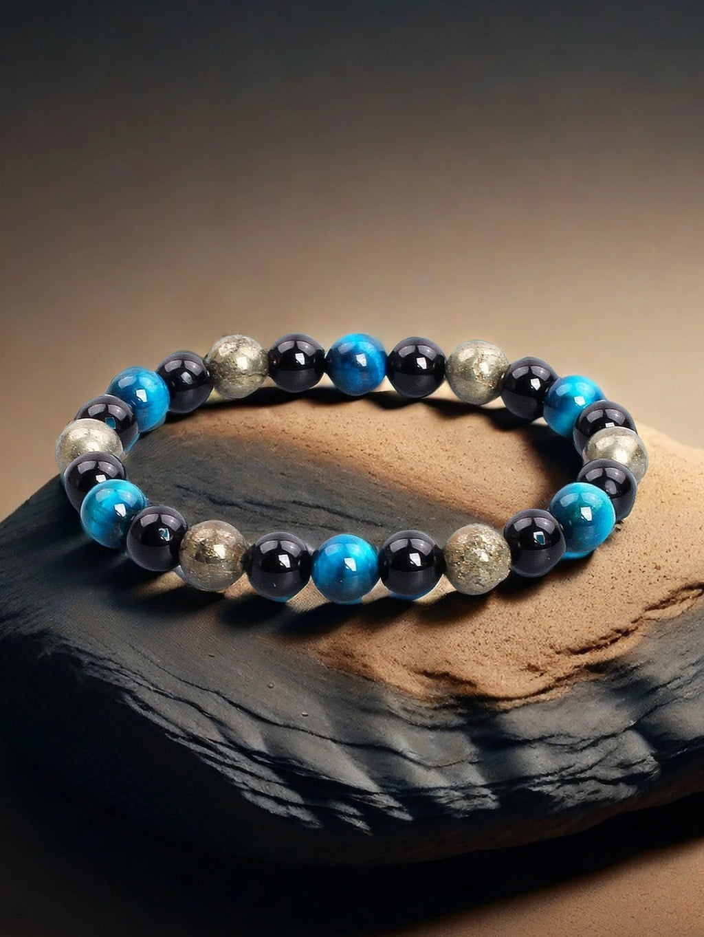 Triple Power Beaded Bracelet Tiger's Eye for Courage Obsidian Grounding & Pyrite for Wealth Natural Stones Healthy Care Jewelry