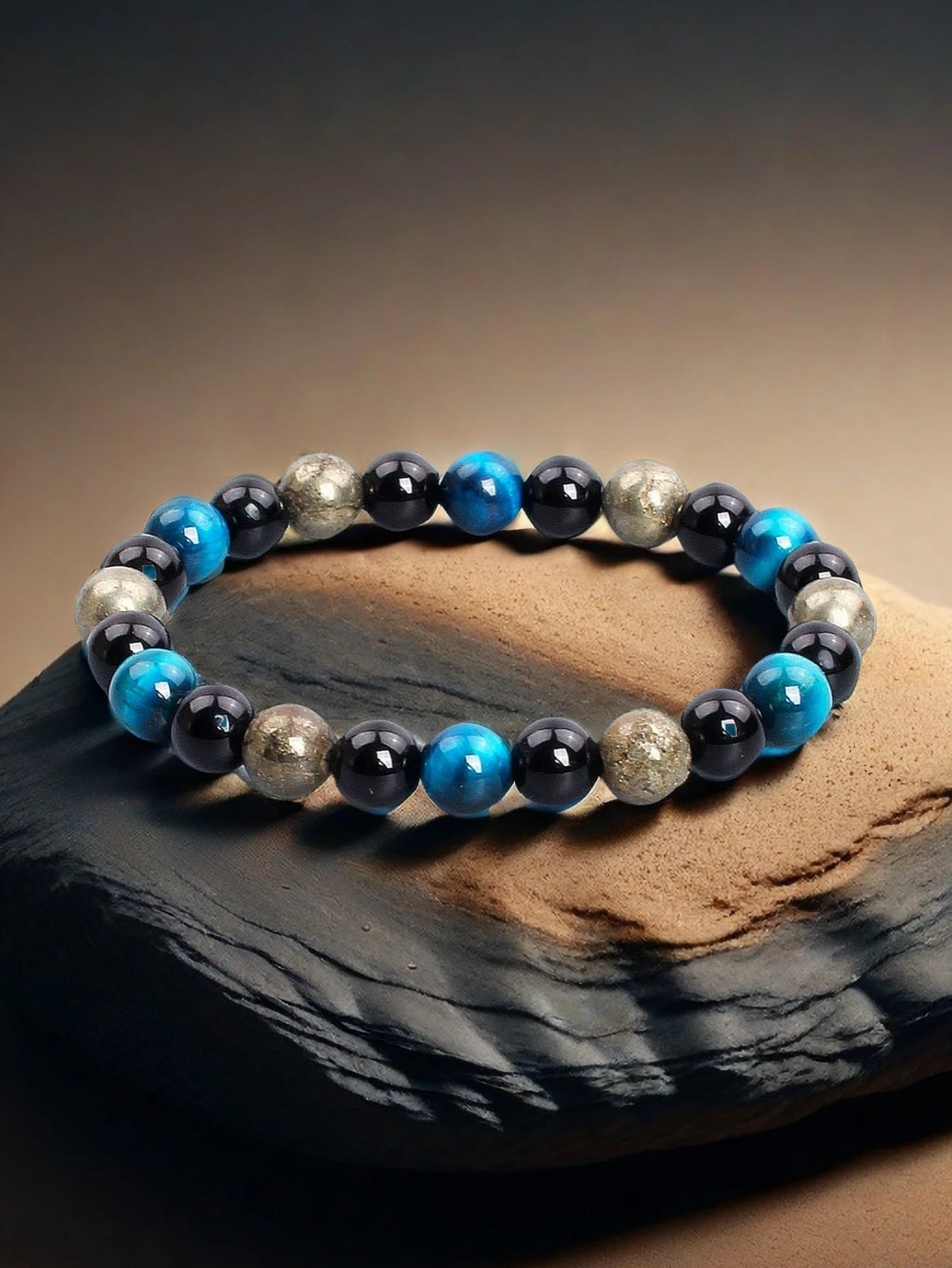 Triple Power Beaded Bracelet Tiger's Eye for Courage Obsidian Grounding & Pyrite for Wealth Natural Stones Healthy Care Jewelry