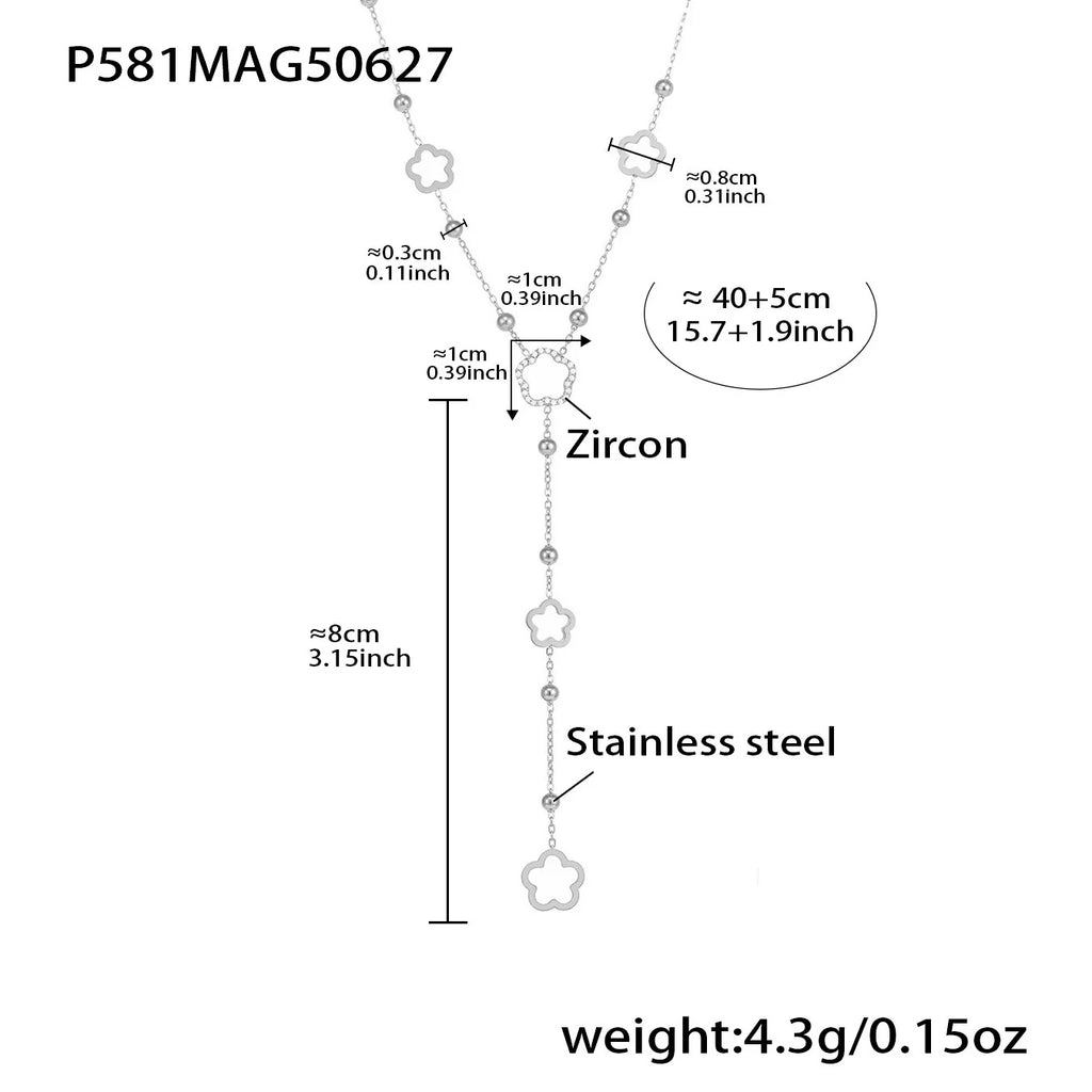 Nivora Flower Chain Stainless Steel Zircon Long Necklacs For Women PVD Gold Plated Metal Female Collar Party Wedding Jewelry