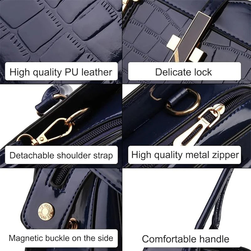 Luxury Brand Crocodile Handbag Women Tote Bag Bright Leather Women Purse Shoulder Bag Female Top-handle Bags Commuting Shopping