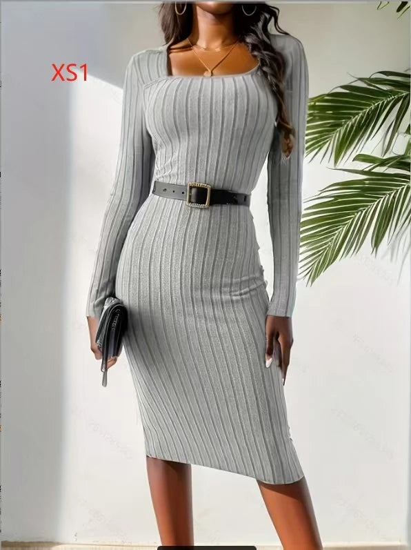New autumn and winter slim fit dress with waist bag and buttocks