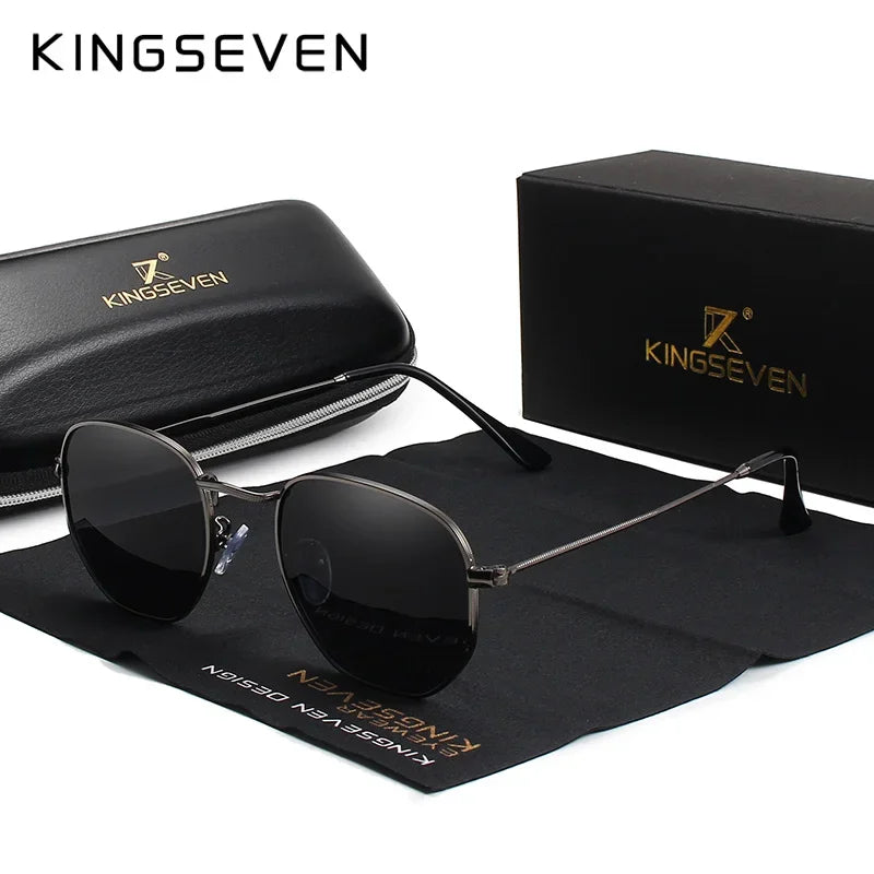 KINGSEVEN Brand Reflective Sunglasses Men Hexagon Retro Sun glasses Leisure Glasses Oculos Gafas De Sol Shades