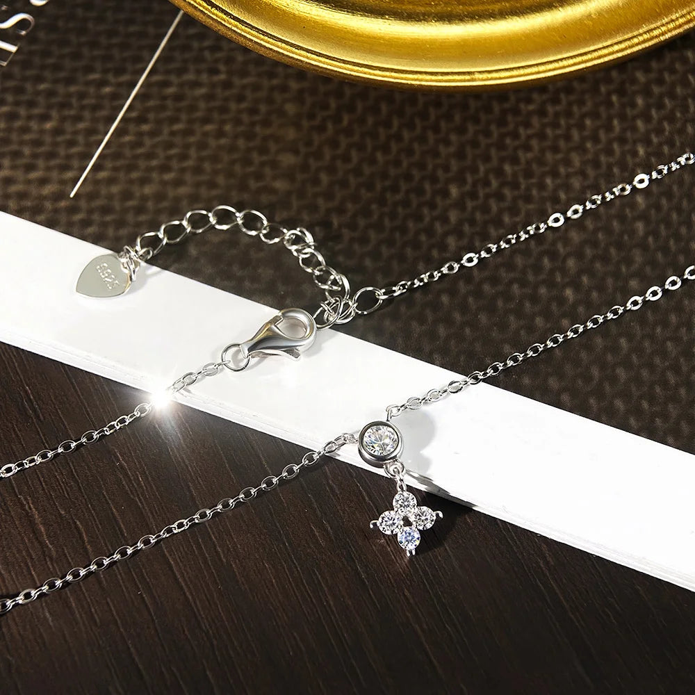 KNOBSPIN Moissanite Necklaces for Women Four Leaf Clover Diamond Pendant s925 Sterling Silver 18k Dainty Daily Necklace Jewelry