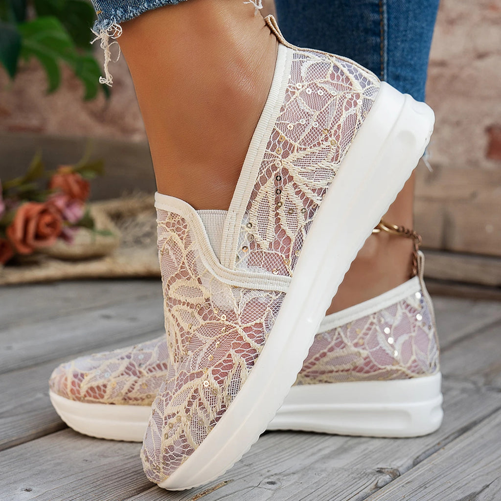 Lace Flats Platform Women Sport Shoes Mesh Breathable Sneakers Summer New Casual Sandals Running Beach Shoes Size 36-43