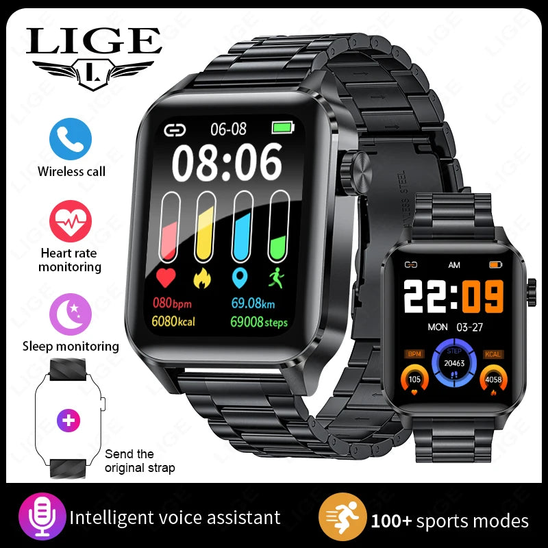 New LIGE Men Smart Watch Military Fitness Tracker Smartwatch Man Bluetooth Call Watches Waterproof Sports Smartwatch For Xiaomi