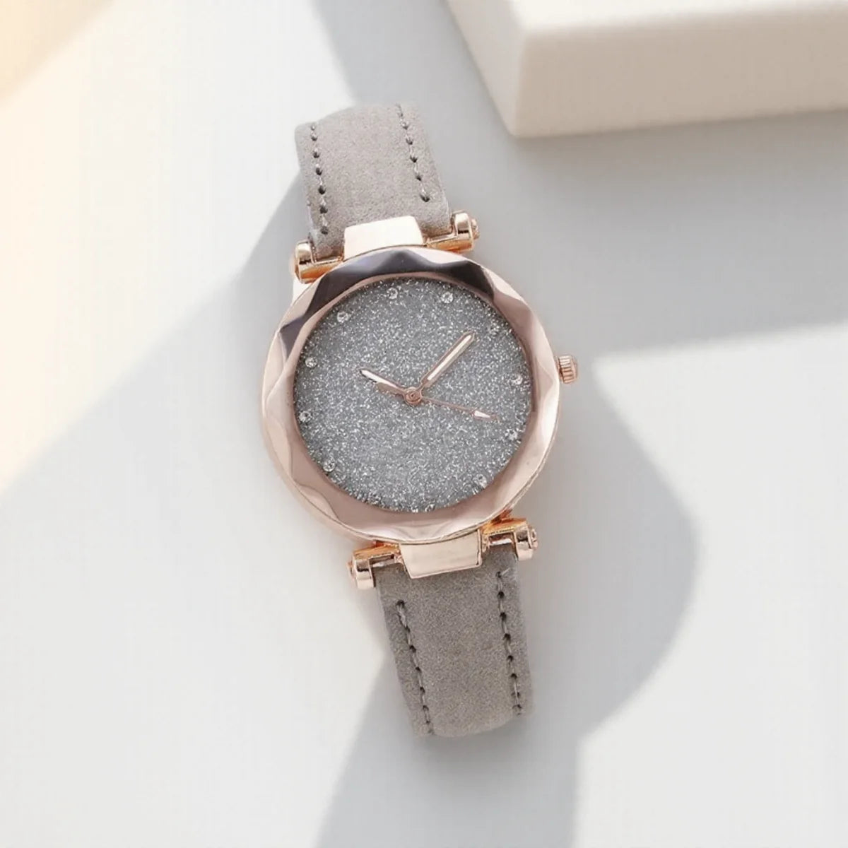 Women's Quartz Watch with Leather Strap Frosted Dial Diamond Starry Design for Elegant Gifting and Daily Use