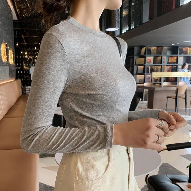 2025 New Modal Women's T-Shirt Crew Neck Versatile Brand Bottom Shirt Long Sleeve Woman Inner T Shirt Women Tops Tees For Female