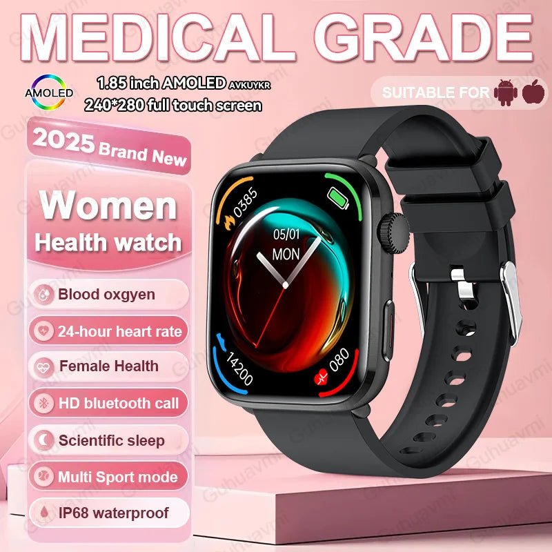 1.85-inch AMOLED Screen Smart Watch Women Bluetooth Call NFC Heart Rate Blood Pressure SP02 Lady Smartwatch For Xiaomi 2025 New