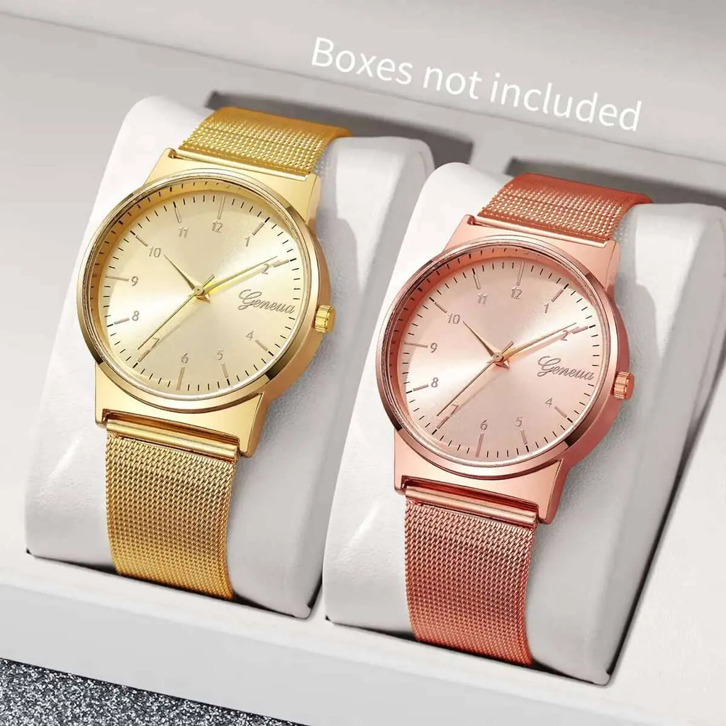 1/2PCS Fashion Women Watches Set Simple Mesh Band Arabic Dial Quartz Watch For Ladies Clock Reloj Mujer（Without Box）