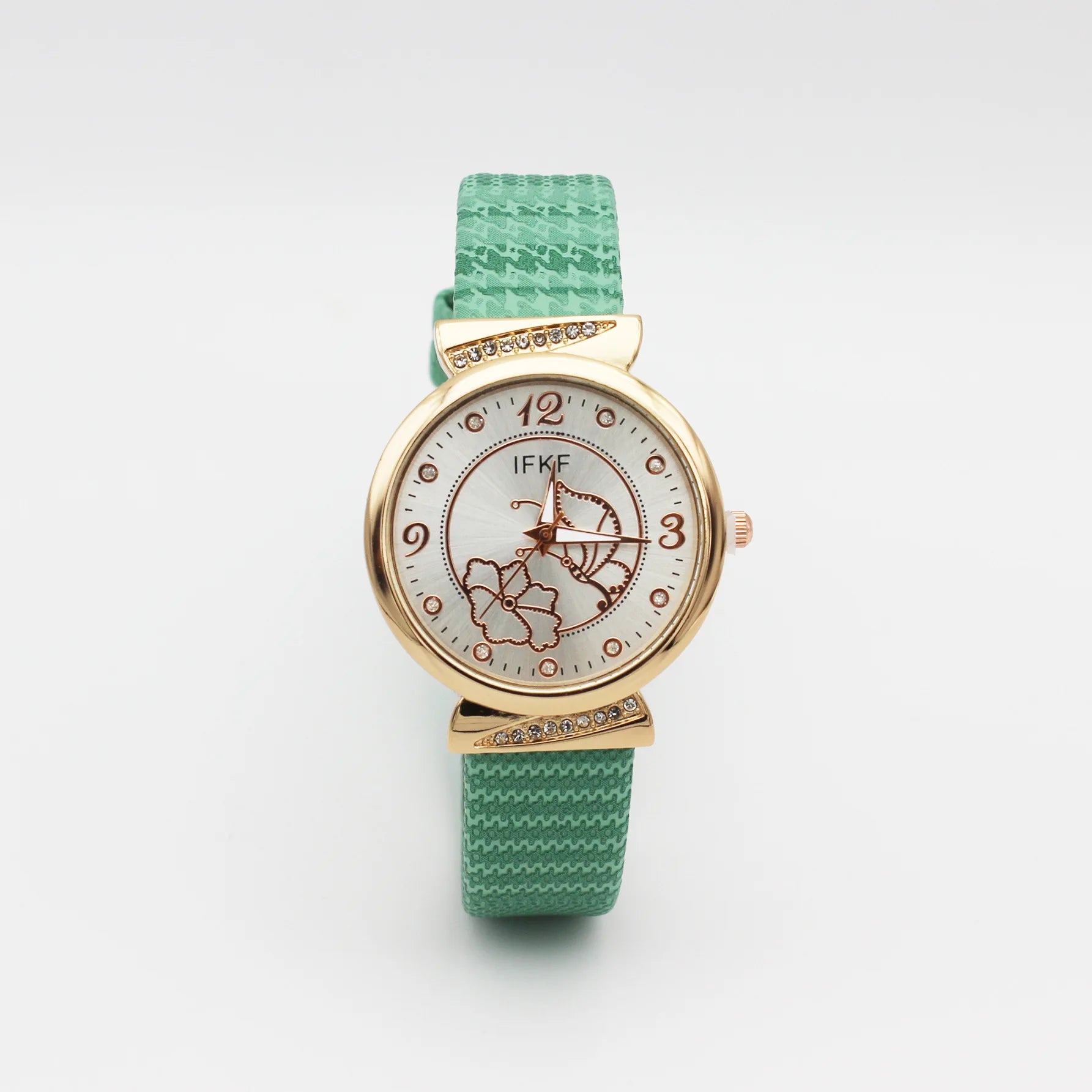 Elegant Rhinestone Butterfly Watch for Women Flower Quartz Crystal Dress Watch with Plaid Leather Strap Fashion Ladies Wristwatc