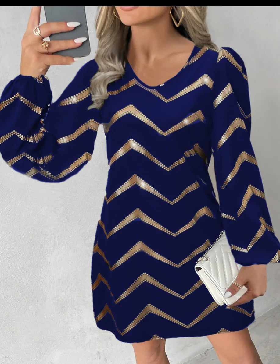 Long Sleeved Fashion U-neck Bubble Sleeve Dress Women's Clothing Elegant and Versatile Trendy Commuter