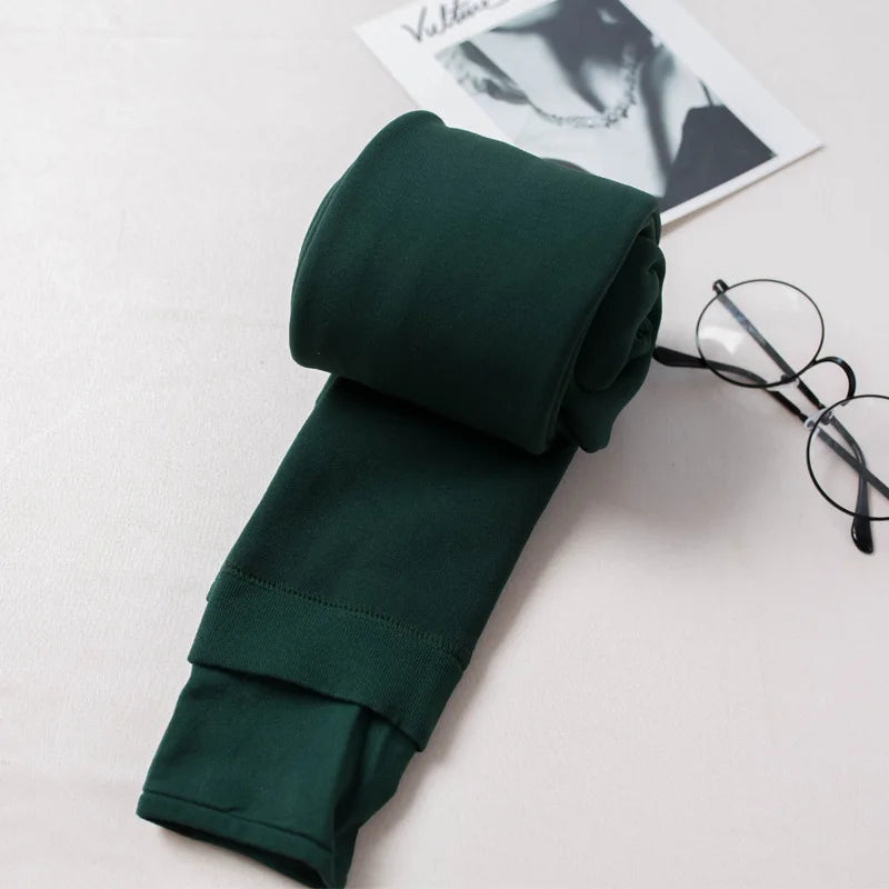 Women Winter Warm Leggings Solid Color Velvet Tight High Waist Slim Stretchy Leggings