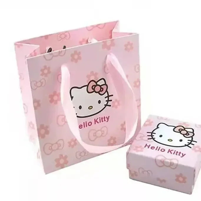 Sanrio Hello Kitty Necklace Anime Character Pink Peach Heart Crystal Cat Push-Pull Bracelet Pendant Couple Decoration Girl Gift