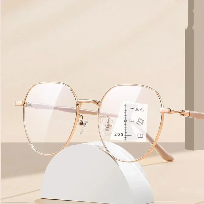 2024 Unisex Progressive Multifocal Reading Glasses Fashion Womens Round Presbyopia Eyeglasses Men Ultralight HD Computer Eyewear