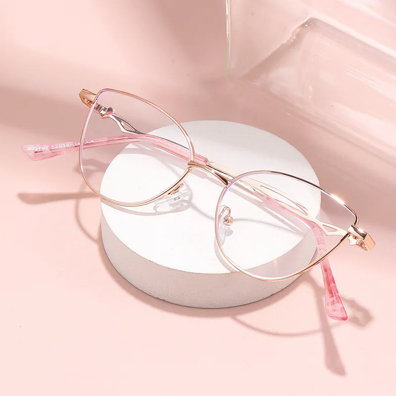 Cat Eye Frame Anti Blue Light Reading Glasses, Fashionable And Youthful, Women's Metal Frame Reading Glasses 9792