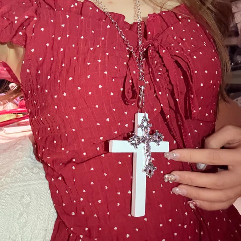 Gothic Big Zircon Cross Necklace Unisex Y2K Irregular Goth Large Cross Pendant Necklaces  for Men Women Couple Necklace Jewelry