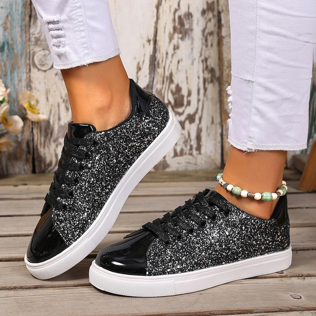 Women Sneakers Bling Golden Shoes Casual Female Breathable Sneakers Lace Up Outdoor Sport Women Vulcanize Shoes Zapatos De Mujer