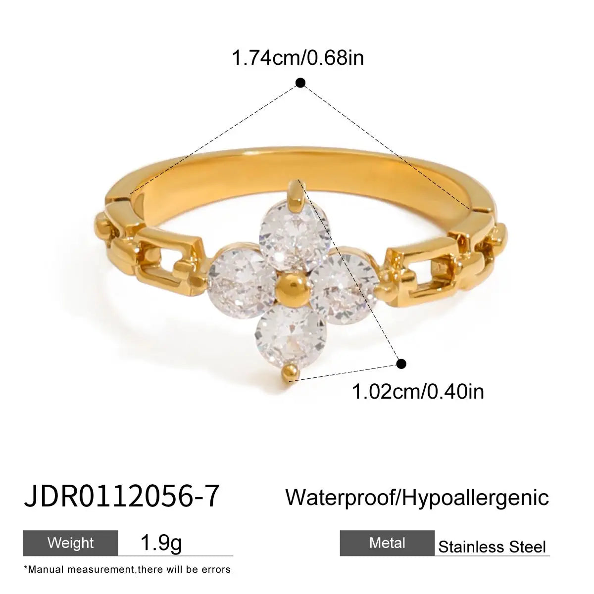 Uworld Minimalist 18K Gold Color Plated Stainless Steel Geometric Zircon Flower Ring Stackable Texture Ring Women's Jewelry