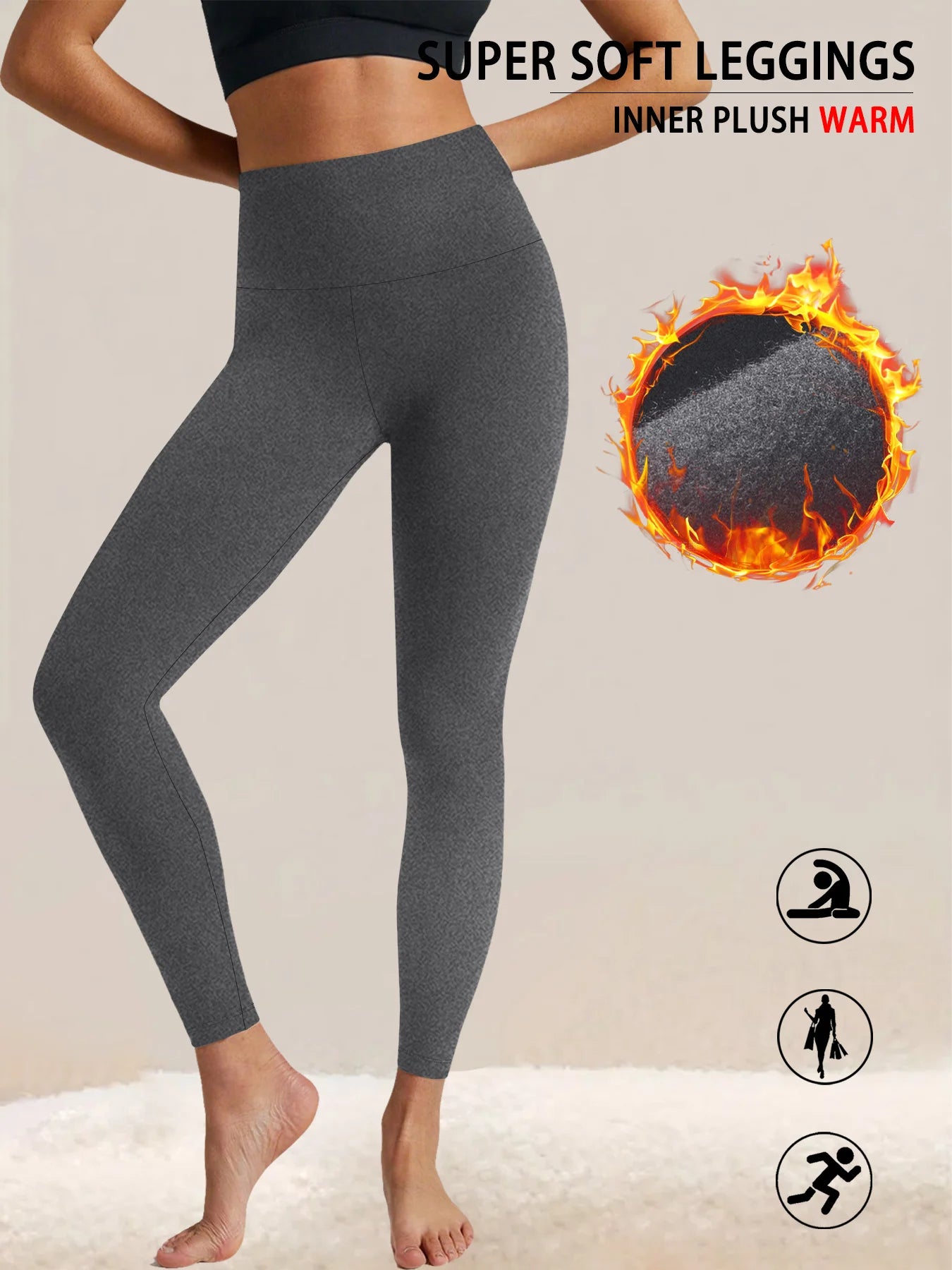 Womens Thermal Fleece Lined High Waisted Leggings. Workout Winter Warm Thick Tights Soft Yoga Pants