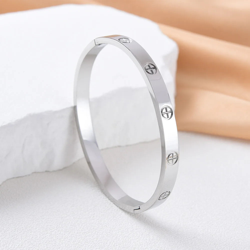Waterproof Stainless Steel Cross Bangle for Women New Trend Couple Bracelet Luxury Jewelry Accessories Wedding Party Gift