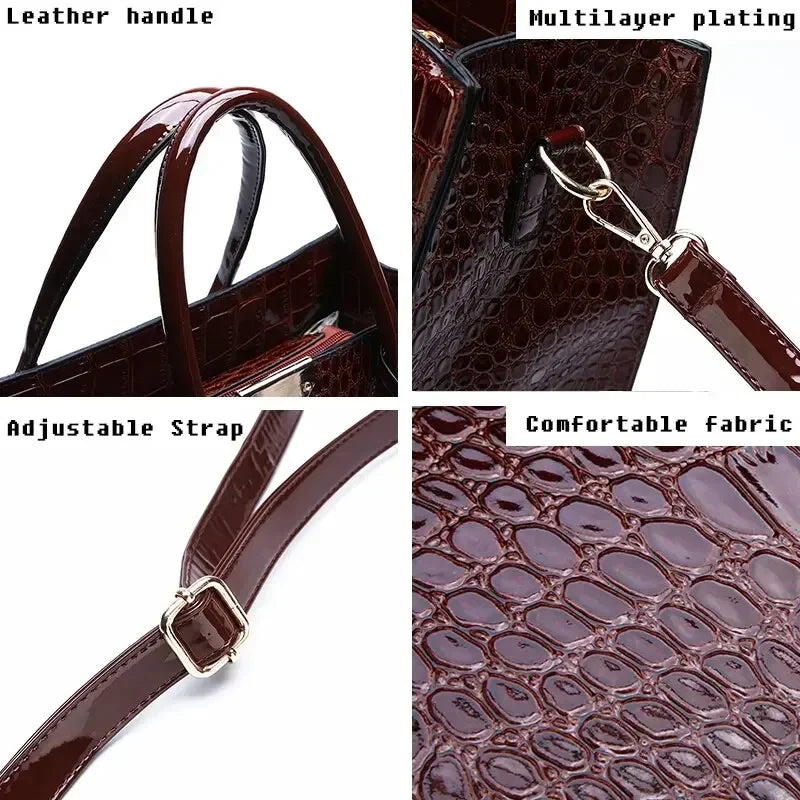 Luxury Vintage Women's Crocodile Pattern Handbag Large Capacity Tote Bag Leather Business Shoulder Bag For Female