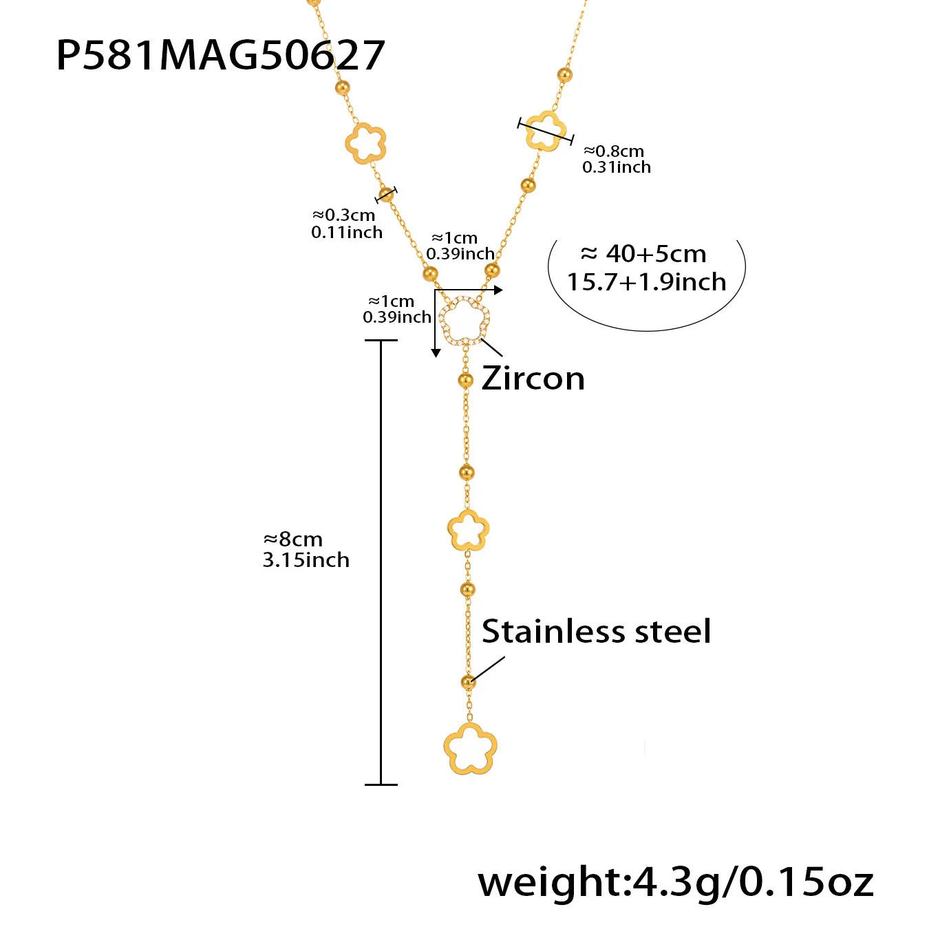 Nivora Flower Chain Stainless Steel Zircon Long Necklacs For Women PVD Gold Plated Metal Female Collar Party Wedding Jewelry