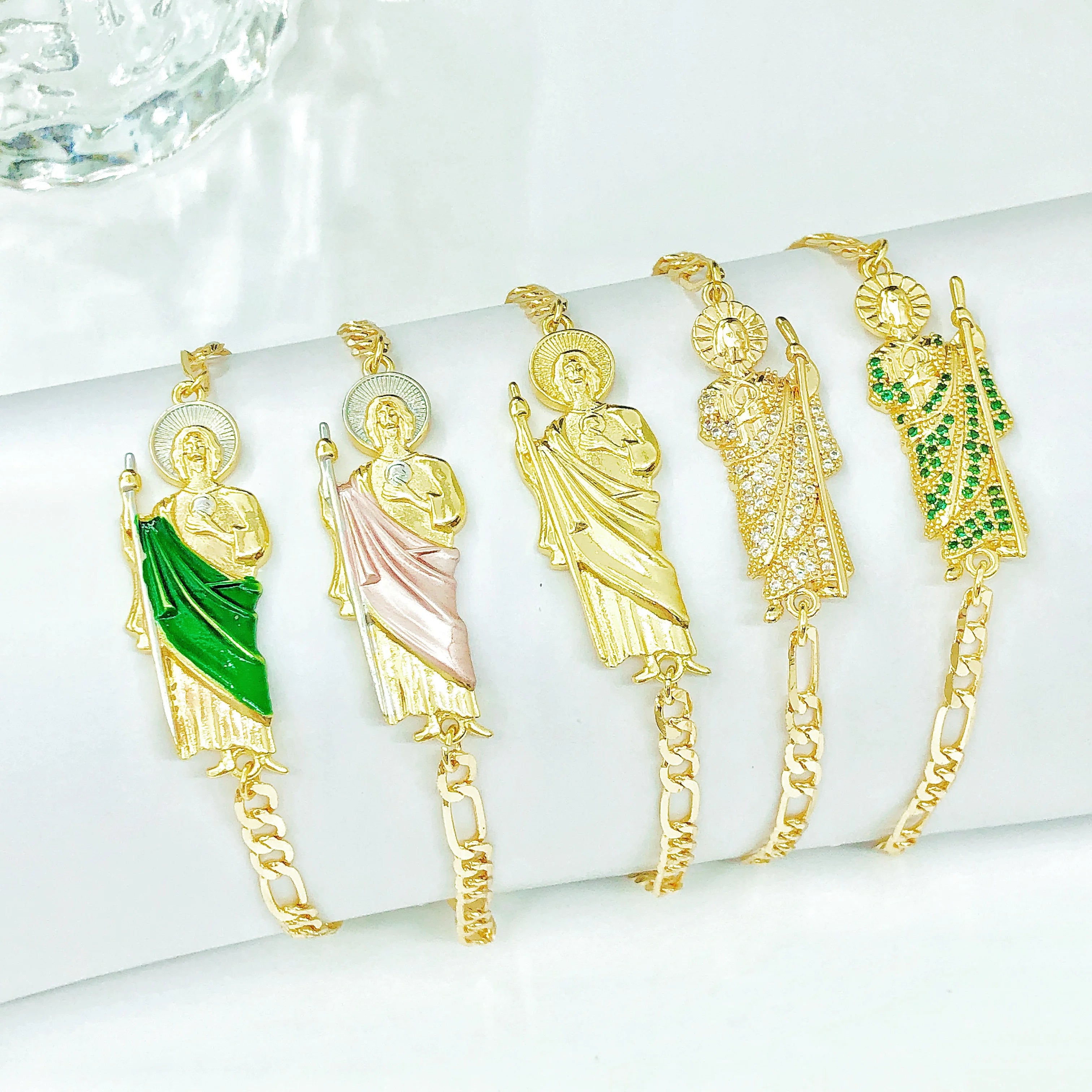 Simple Stylish St. Jude Gold Plated Women's Thin Bracelet Religious Jewelry for Daily Wear