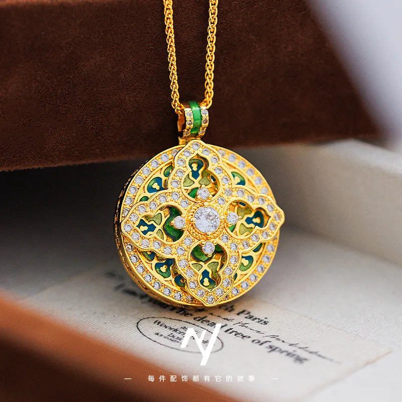 Gold Shop 9999 24K real gold foot gold dot diamond enamel gourd pendant necklace women's fashion design jewelry