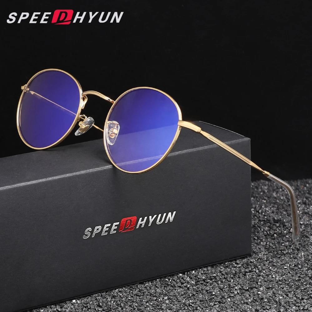 SPEEDHYUN Fashion Blue Light Blocking Glasses Men/Women Round Frame Eyeglasses Transparent Optical Lens Anti-Blue Ray Eyewear