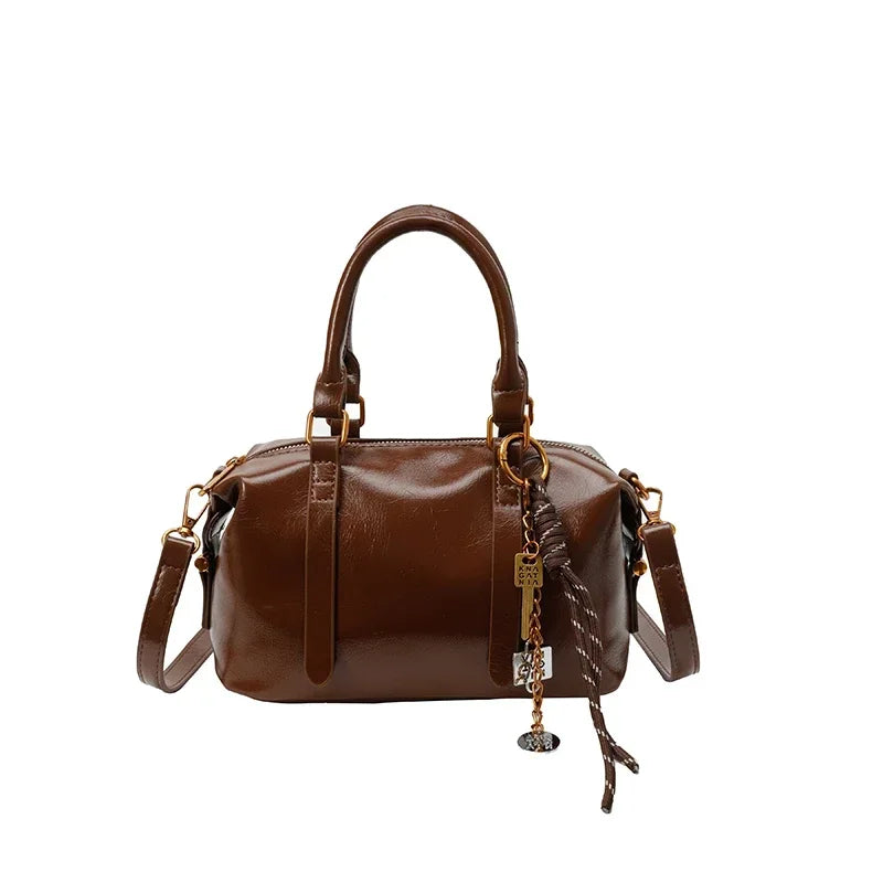 2025 PU Zipper High Quality Bucket Crossbody Bag Solid Simple Fashion Handbag High Appearance Popular Portable Shoulder Bag