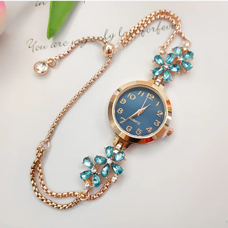 Women's Fashion Light Luxury Quartz Bracelet Watch Premium Exquisite Violet Crystal Female's Watches Gift