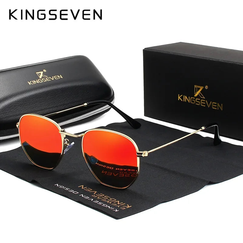 KINGSEVEN Brand Reflective Sunglasses Men Hexagon Retro Sun glasses Leisure Glasses Oculos Gafas De Sol Shades