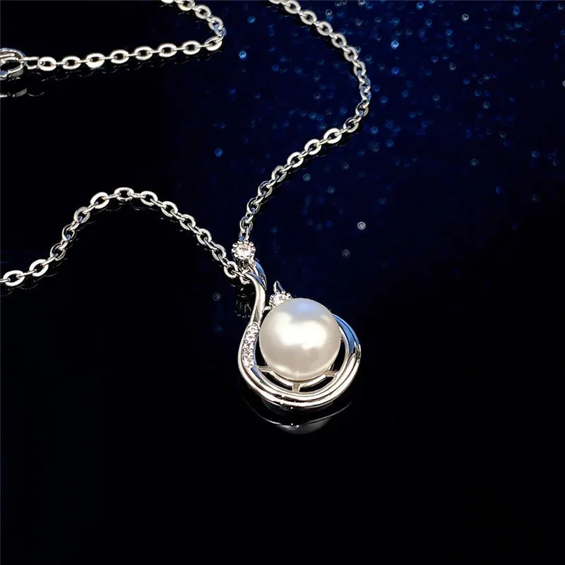 925 Sterling Silver Water Drop Pendant Necklace Pearl Engagement Wedding Party Elegant Accessories for Women Fashion Jewelry