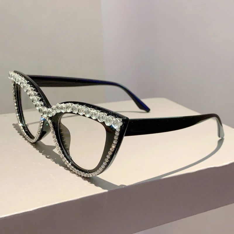 GM LUMIAS Vintage Cat Eye Glasses with Rhinestones Women Stylish Blue Light Blocking Optical Frames Trendy Design Decor Eyewear
