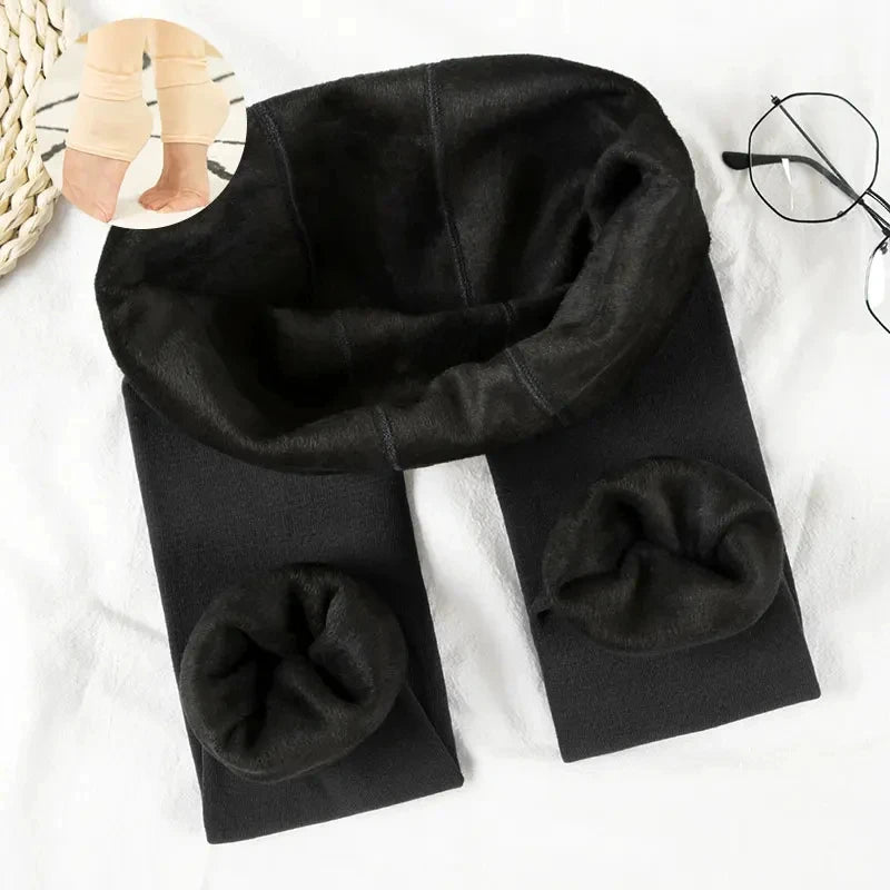 Women Winter Warm Leggings Solid Color Velvet Tight High Waist Slim Stretchy Leggings