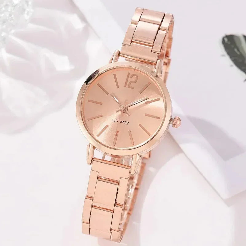 2pcs Set Luxury Watch for Women Simple Round Dial Stainless Fashion Gold Bracelet Quartz Wristwatch Ladies Watches Reloj Mujer